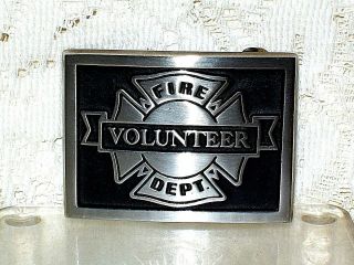 Vintage 1970s Sand Cast Bronze Volunteer Fire Department Belt Buckle Firefighter