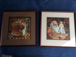 James Christensen Two Framed Limited Edition Prints Olde World Gift Mrs Claus