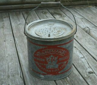 Vintage Canadian Tire Store Ctc Mastercraft Fishing Bait Minnow Can Bucket Pail