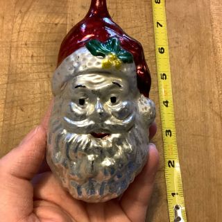German Antique Figural Glass Double Sided Santa Face Vintage Christmas Ornament