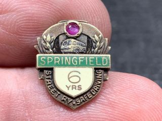 Springfield Street Railway 1/10 10k Gf Ruby Vintage 6 Years Service Award Pin.