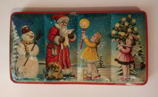 Vintage Tin Litho Water Color Paint Box Christmas Theme Made In Germany