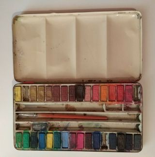 Vintage Tin Litho water color Paint Box Christmas Theme made in Germany 3