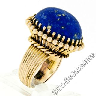 Vintage Egyptian 18k Yellow Gold Large Oval Cabochon Blue Lapis Solitaire Ring