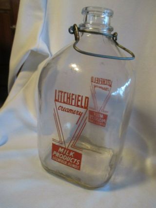 Vintage Gallon Litchfield Illinois Milk Bottle With Bail