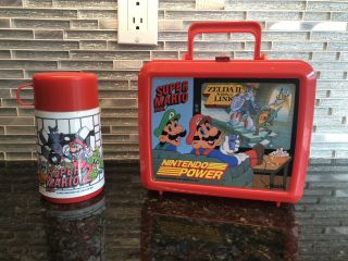 1989 Nintendo Power Mario Bros 2 Zelda Ii Link Plastic Lunch Box,  Thermos