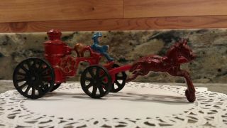 Vintage Cast Iron 2 - Horse Drawn Fire Wagon With Fireman