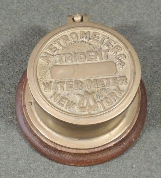 Brass Metro Meter Co Trident Water Meter York 2 1/2 " Ink Well Trinket Box