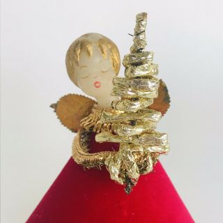 Vintage Christmas German Koestel Wax Head Angel Holding Gold Tree Topper 4 "