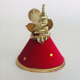 Vintage Christmas German Koestel Wax Head Angel Holding Gold Tree Topper 4 