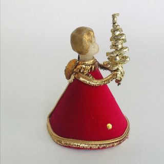 Vintage Christmas German Koestel Wax Head Angel Holding Gold Tree Topper 4 