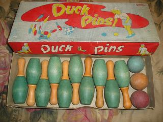 Vintage Duck Pins Complete Bowling Set W/ Box - Granoer