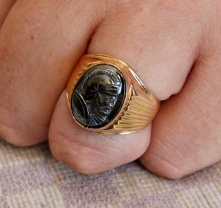 Vintage Mens 21k Gold Hematite Cameo Ring Made In Syria (size 10)