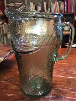 Vintage Coke Clear Green Pebbled Finish Glass Coca - Cola Pitcher W/ice Lip