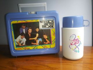 Kids On The Block Bllue Lunch Box Vintage 1990 W/thermos