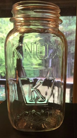 Vintage K In Keystone Knox Embossed Mason Glass Quart Canning Jar Euc No Lid