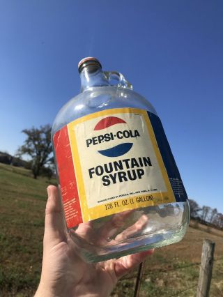 Vtg Pepsi - Cola Empty Glass 1 Gallon Fountain Syrup Jug/bottle - Cap