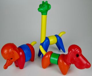 Vintage Tupperware Toys - Zoo It Yourself Animals - Giraffe Elephant Dog Complete