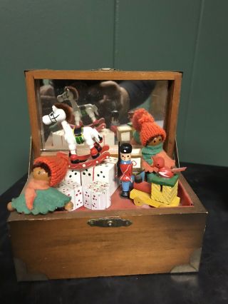 Vintage Christmas Toy Chest Wooden Music Box " I 