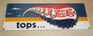 Ande Rooney Pepsi Cola Porcelain Sign Thick Heavy,  Brass Grommets 16 3/8 " Nos