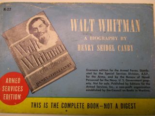 U.  S.  Wwii Armed Services Edition " Walt Whitman " A Biography By Henry Seidel Can