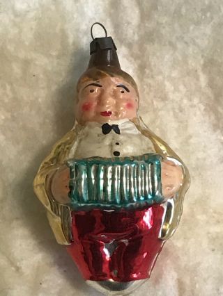 Vintage German Glass Ornament Fat Man Playing Concertina