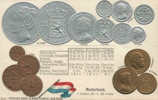Vintage Netherlands Embossed Copper Silver & Gold Coins Postcard Max Heimbrecht