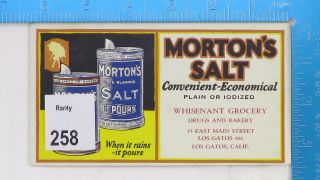 (2) 1930 Morton’s Salt Blotter Ads For Whisenant Grocery In Los Gatos California