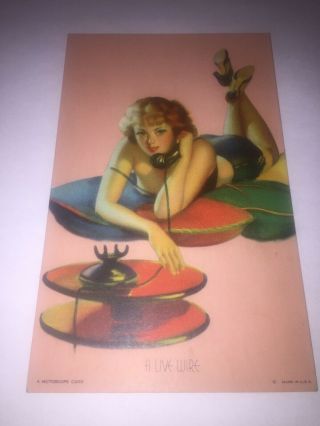 Pin Up Girl Card 40’s Wwii Vintage A Live Wire Telephone Phone