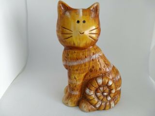 Large Orange Tabby Cat Figurine Sitting Ceramic Cat Yellow Cat Pottery Statue