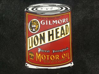 Vintage Gilmore Lion Head Motor Oil Porcelain Sign Service Station Pump Plate