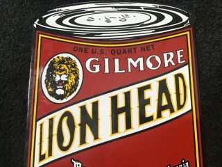 VINTAGE GILMORE LION HEAD MOTOR OIL PORCELAIN SIGN SERVICE STATION PUMP PLATE 3