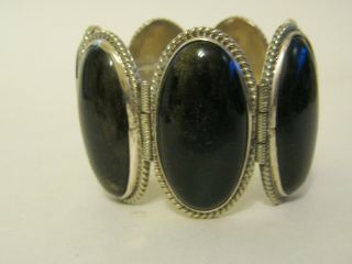Huge Vintage Mexican Silver Obsidian Bracelet Fab Stones 110 Grams