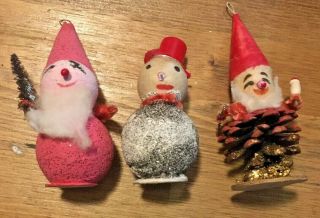 3 Vintage Japan Paper Pipe Cleaner Pine Cone Christmas Ornaments 1950’s? Santa