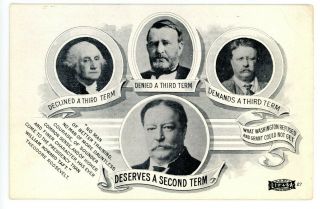 Political - Taft Campaign Second Term - Theodore Roosevelt Bull Moose - Postcard