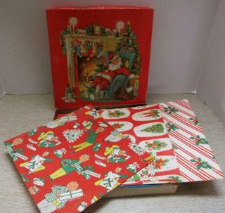 Box Of Vintage Christmas Wrapping Paper.  10 Sheets.  1950 