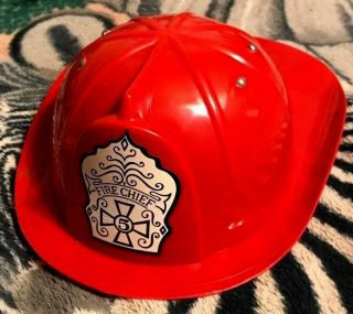 Vintage Hard Plastic Firemans Helmet Toy Fire Chief 5 Department Hat Firemen
