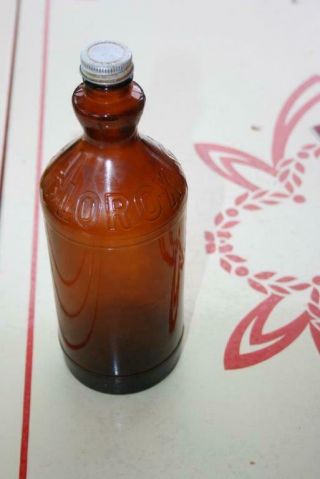 Vintage Empty Bottle - Embossed Amber Clorox Bottle - 1 Quart - With Cap - Exc