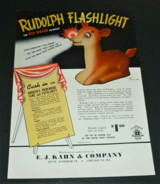 Rare Vtg 1951 Rudolph The Red Nosed Reindeer Flashlight Print Ad