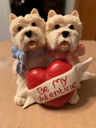 Pair West Highland Terrier Westie Dog Dogs Be My Valentine Pink & Blue Bows