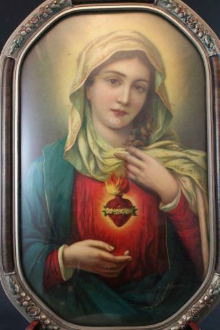 Pr 1940s Lithograph Prints Immaculate Heart of Mary & Sacred Heart of Jesus 3