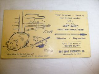 Vintage Hot Shot Electric Stock Prod Advertising Card Ad - Pig