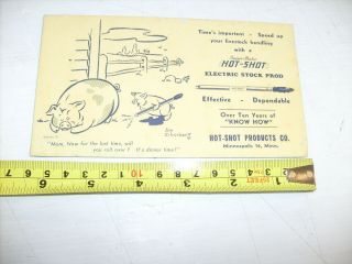 Vintage Hot Shot Electric Stock Prod Advertising Card ad - Pig 2