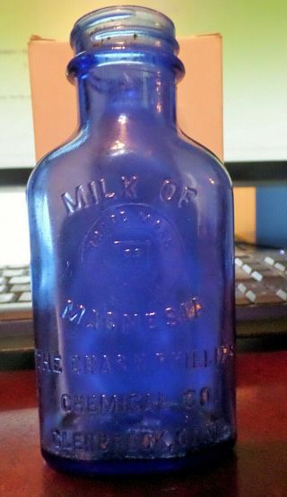Vintage Phillips Milk Of Magnesia Blue Glass Bottle Glenbrook Ct