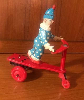 Vintage Tin Litho Wind Up Clown On Tricycle Toy Budapest
