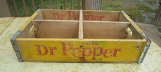 Vintage 1969 Yellow Dr Pepper Wood 6 Pack Soda Bottle Crate Box Muncie Ind