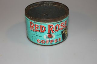 Vintage Red Rose Coffee One Pound Lb Advertising Metal Empty Tin Can M33