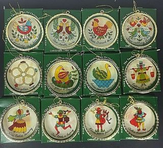 12 Days Of Christmas Ornaments Hand Painted Glass Hong Kong 1982 1 read 2