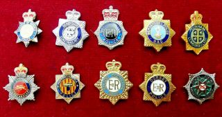 Ten (10) Obsolete British Police Service Lapel Badges.  Various Constabularies.