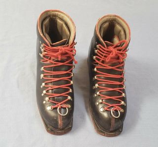 Vintage Dolomite Handmade Leather Lace Up Ski Boots For Skis With Cable Bindings